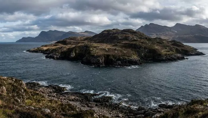 Desolate and rugged landscape of Gruinard Island off the west coast of Scotland.