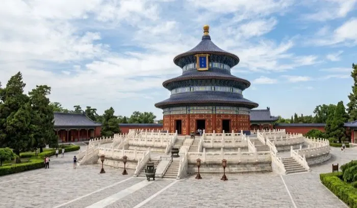 Circular Hall of Prayer for Good Harvests with blue-tiled roofs at the Temple of Heaven in Beijing, China